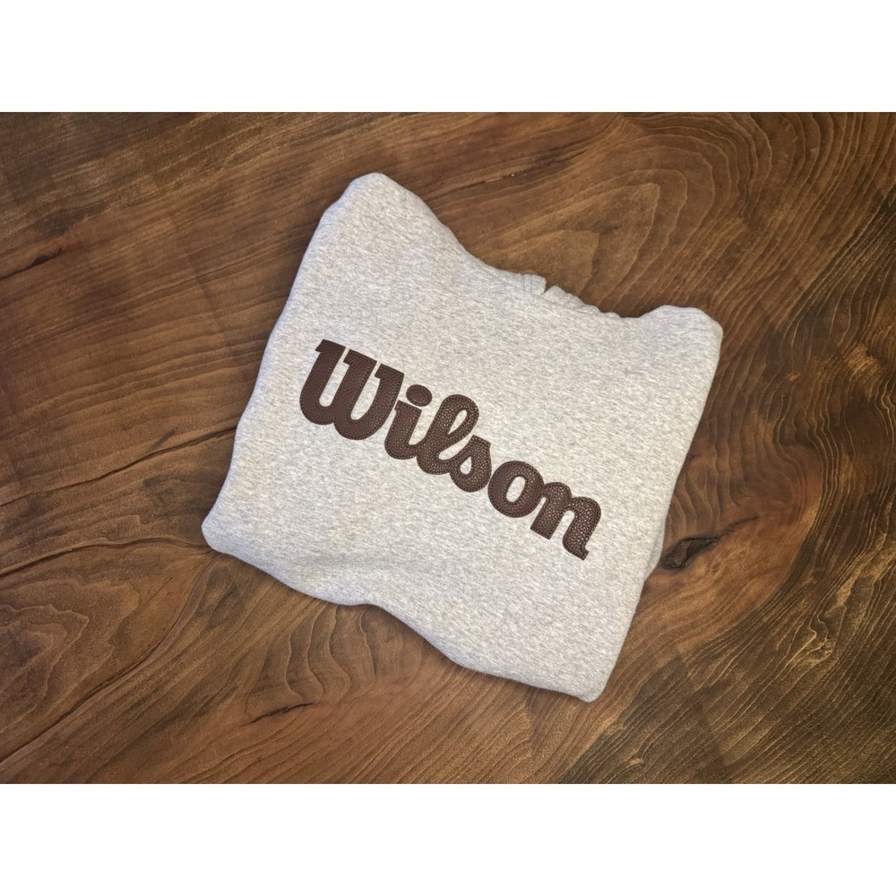 Wilson Boys Large Gray Hoodie Sweatshirt With Football Leather Lettering NFL‎